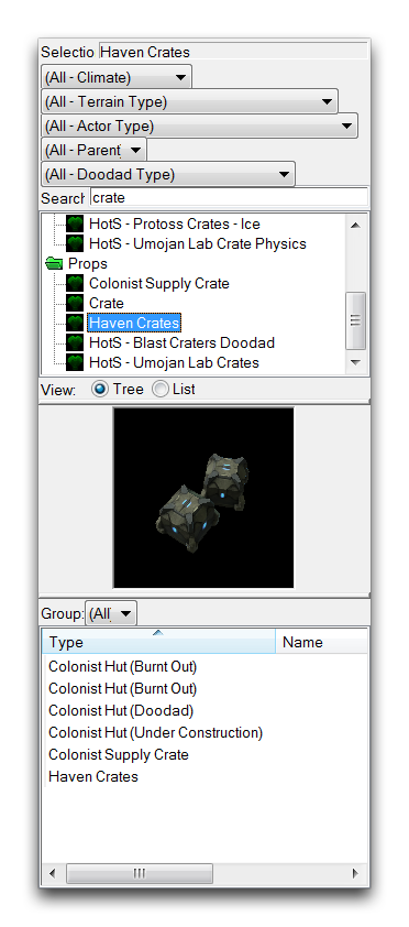 Palette Preview and Existing Object List